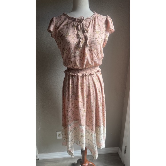 Knox Rose Dresses & Skirts - Knox Rose Dress Peasant Bohemian Beach Tie Neck Midi Pink Floral Boho Large‎
